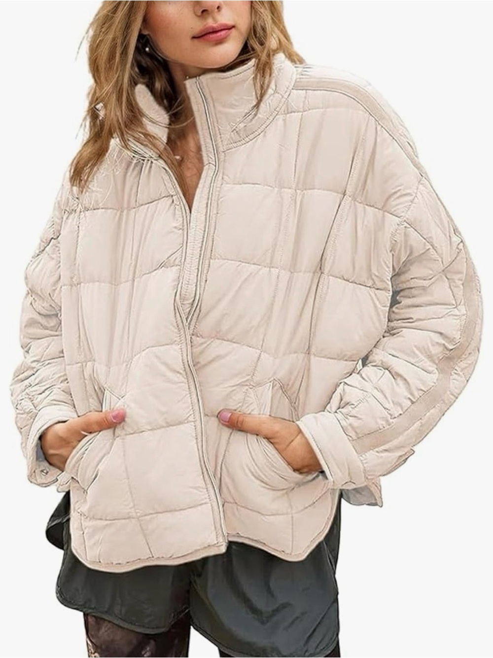 Quilted Puffer Jacket Zip Up Oversized Lightweight Padded Down Coat Outerwear